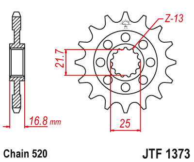 JT JTF1373.16RB Přední kolečko (pastorek), 16 zubů, 520